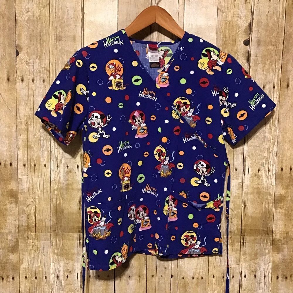 Disney Halloween Scrub Top S Mickey Minnie Mouse‎